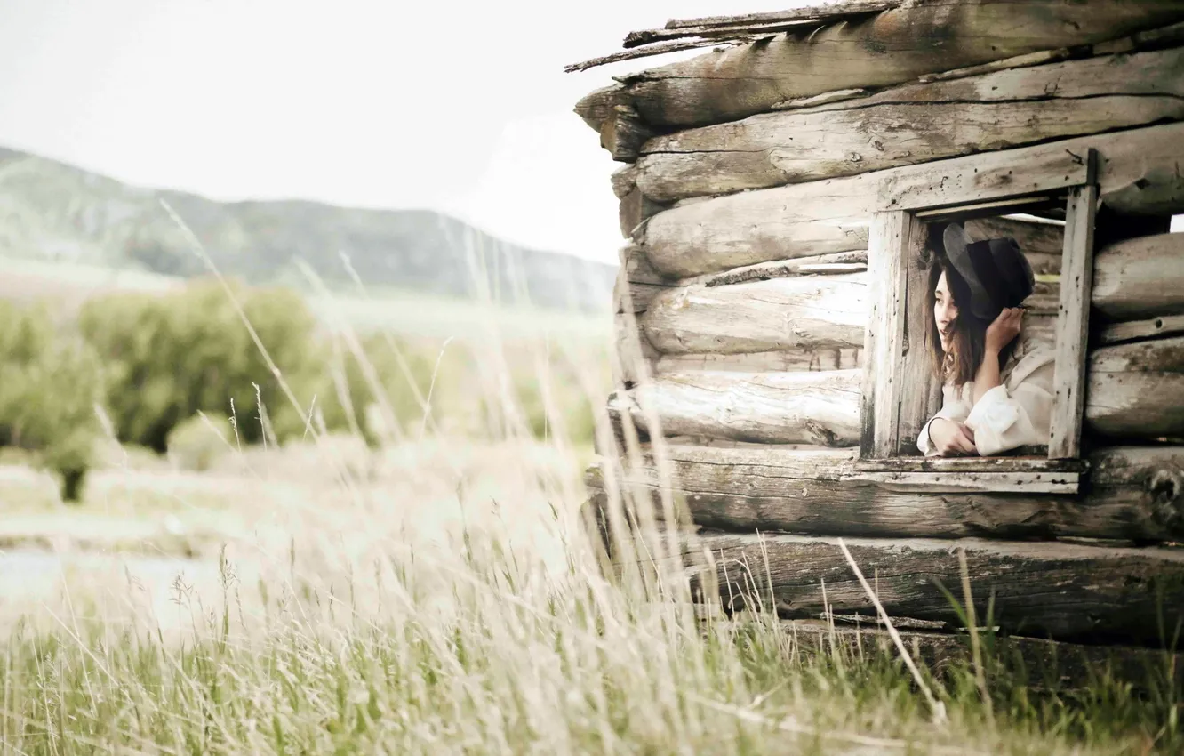 Photo wallpaper field, girl, home
