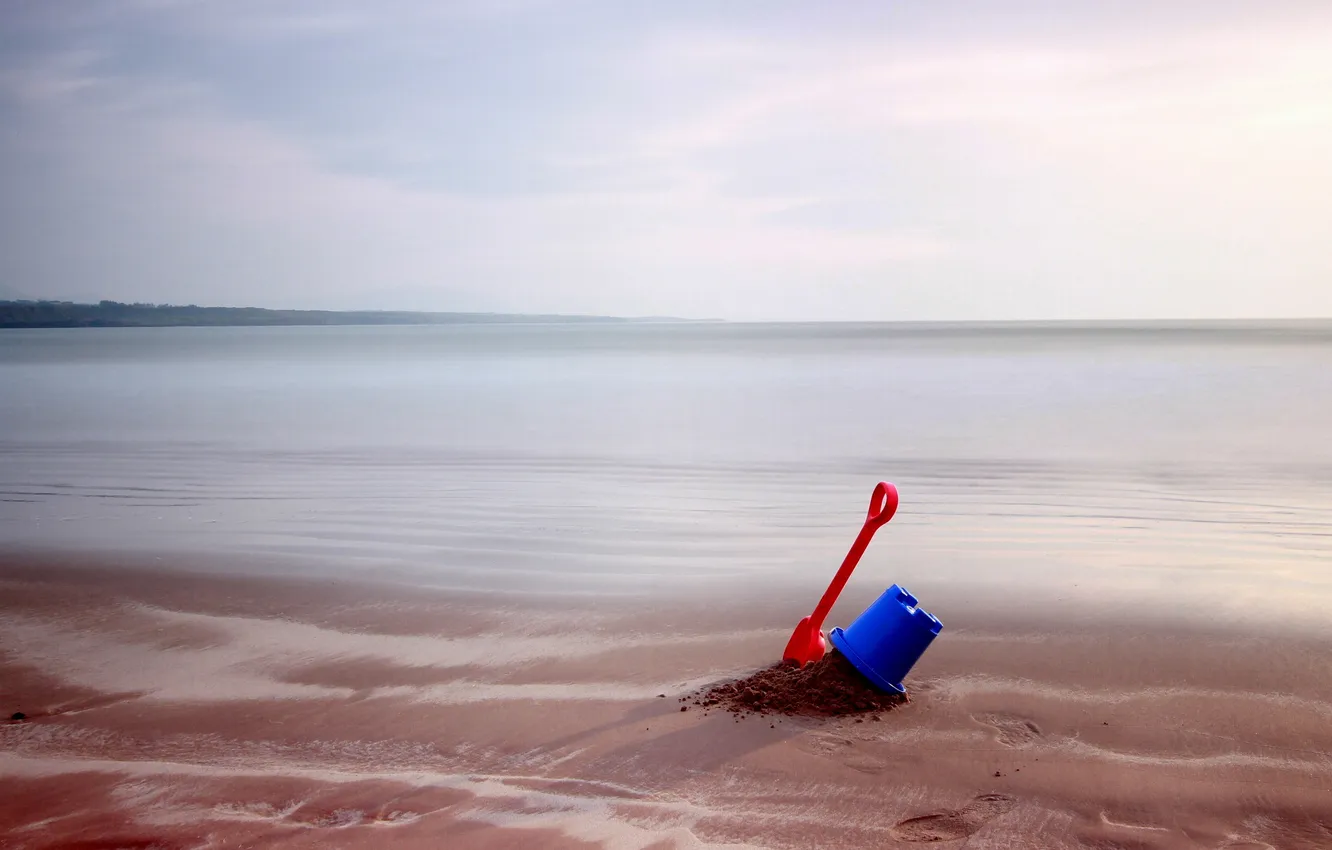 Photo wallpaper sea, bucket, shovel
