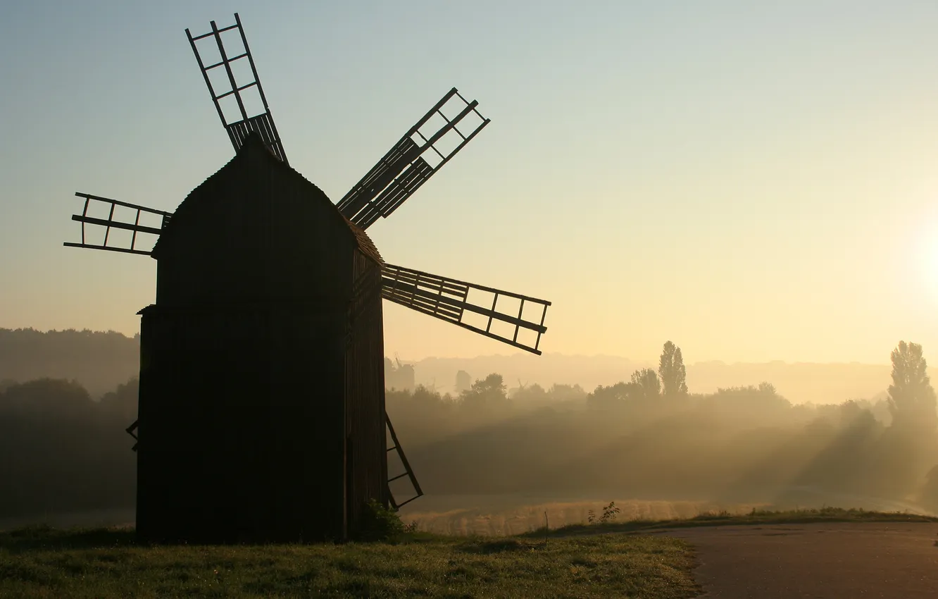 Photo wallpaper field, mill, Museum, Ukraine, Kiev, mill, Pirogovo
