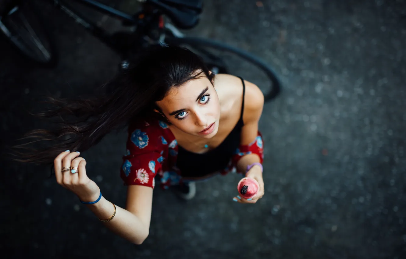 Photo wallpaper look, face, background, hair, ice cream
