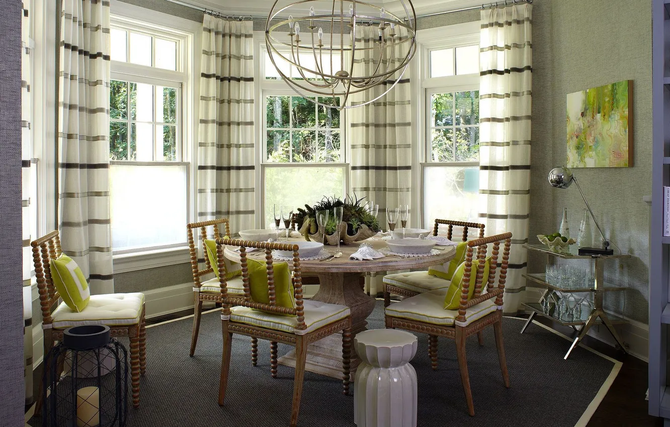 Photo wallpaper design, style, interior, dining room in the bay window