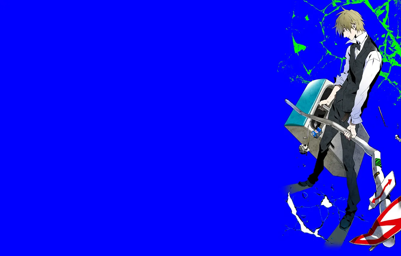 Photo wallpaper anger, guy, road sign, Durarara!!, Heiwajima Shizuo