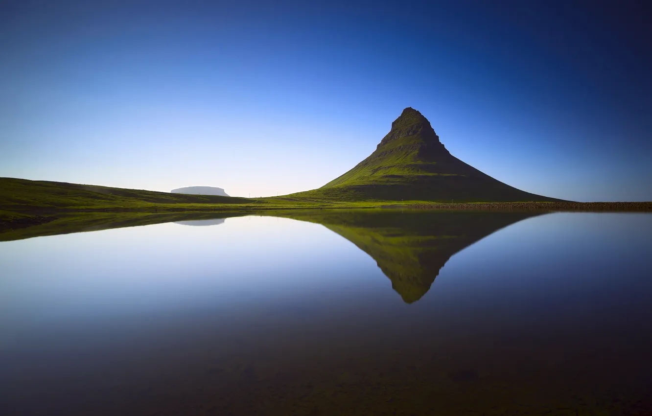 Photo wallpaper the sky, water, reflection, Iceland, mountain Kirkjufell