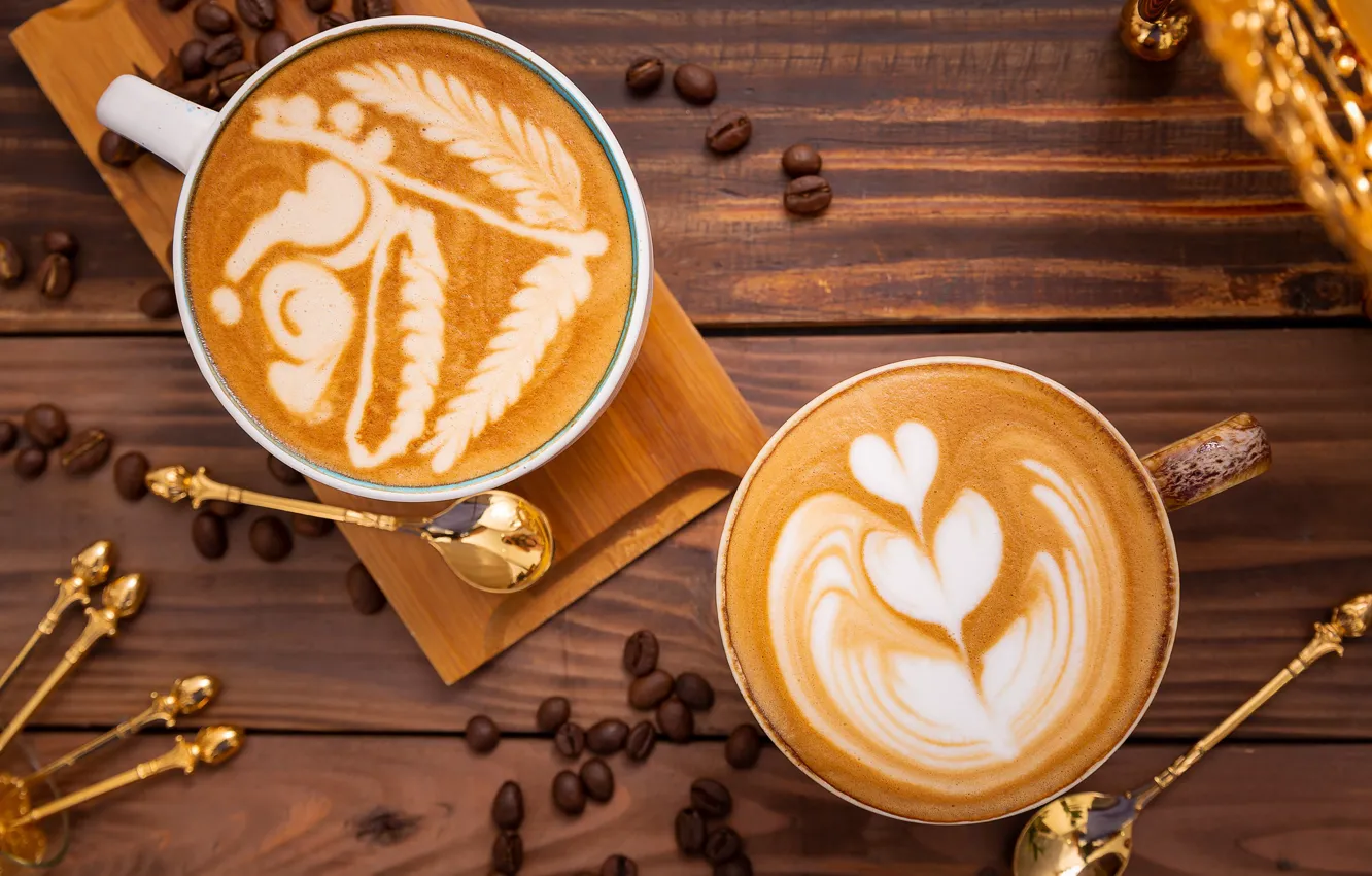 Photo wallpaper figure, coffee, grain, spoon, foam