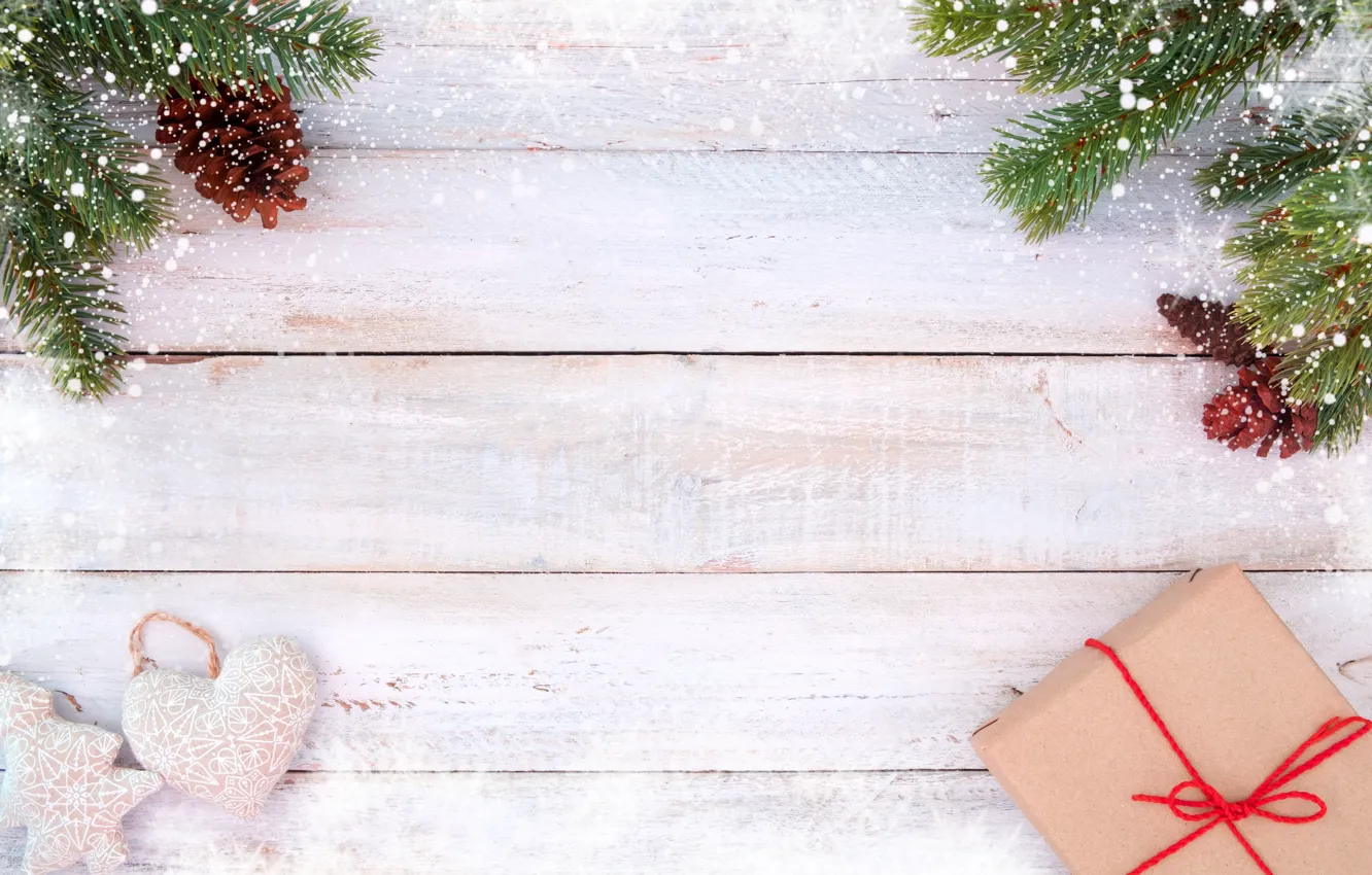 Photo wallpaper holiday, toy, new year, hearts, spruce branch