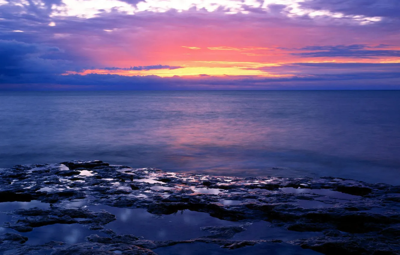 Photo wallpaper sea, sunset, horizon