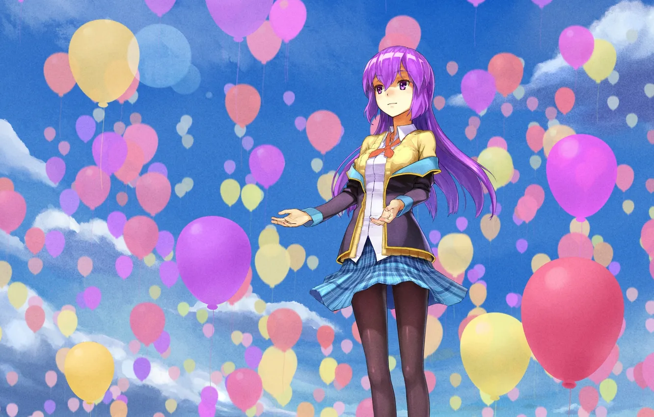 Photo wallpaper the sky, girl, clouds, anime, art, balloons, GJ-bu, jinyuan712