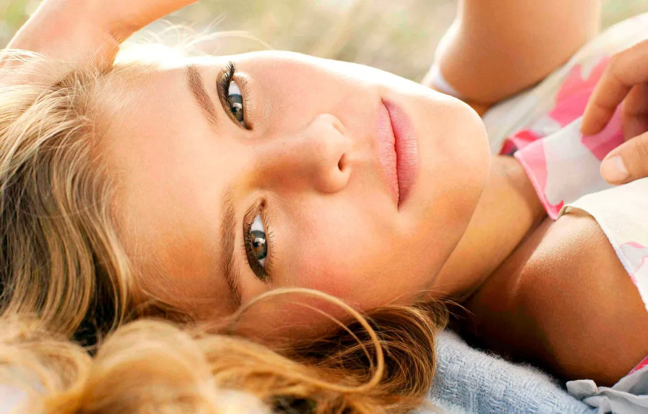 Photo wallpaper look, girl, face, hands, brown hair, model, Nina Agdal, Nina Agdal