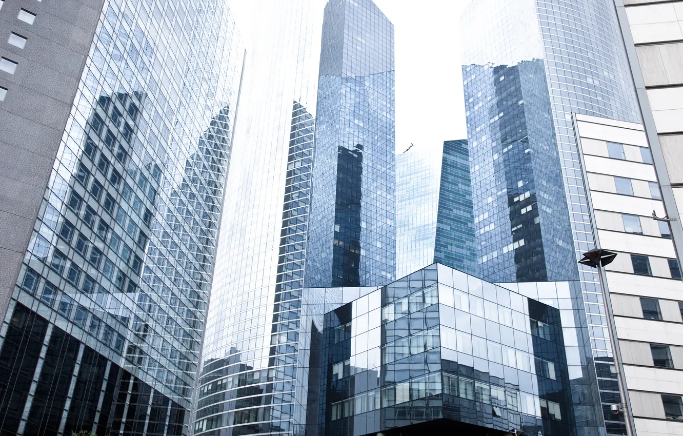 Photo wallpaper glass, the city, reflection, France, Paris, building, home, skyscrapers