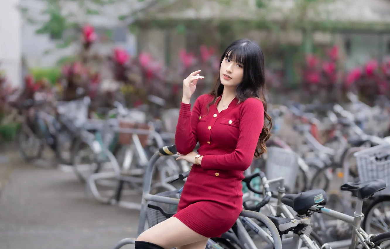 Photo wallpaper girl, bike, Asian