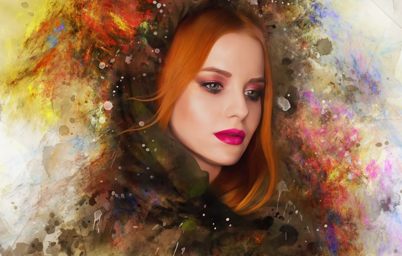 Photo wallpaper girl, face, style, paint, portrait, treatment, makeup, art