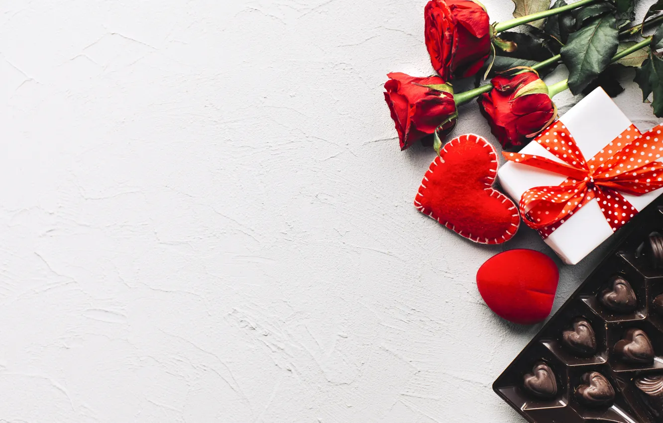 Photo wallpaper love, holiday, roses, candy, hearts, Valentine's day
