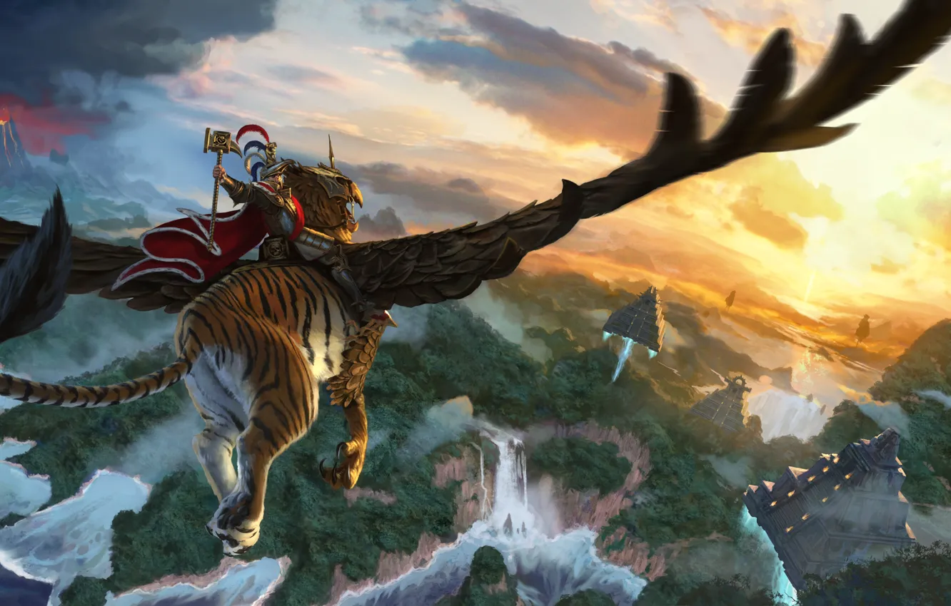 Photo wallpaper Tiger, Flight, Warrior, Wings, Game, Total War: Warhammer II
