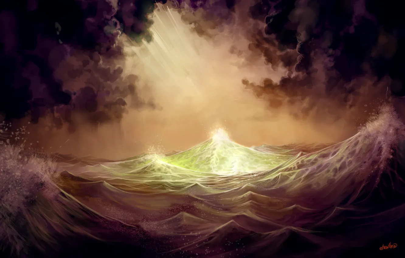Photo wallpaper wave, light, storm