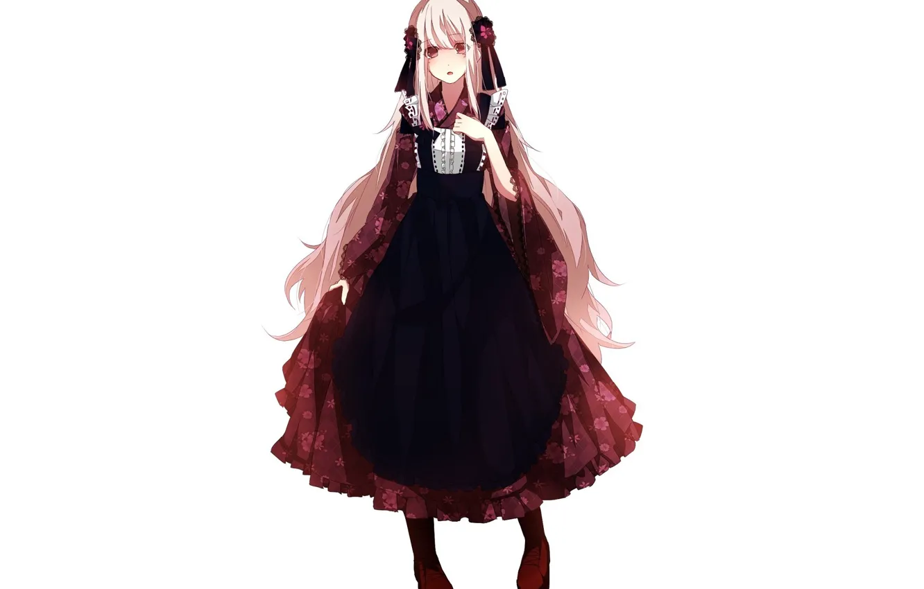 Photo wallpaper shoes, dress, girl, white background, long hair, apron