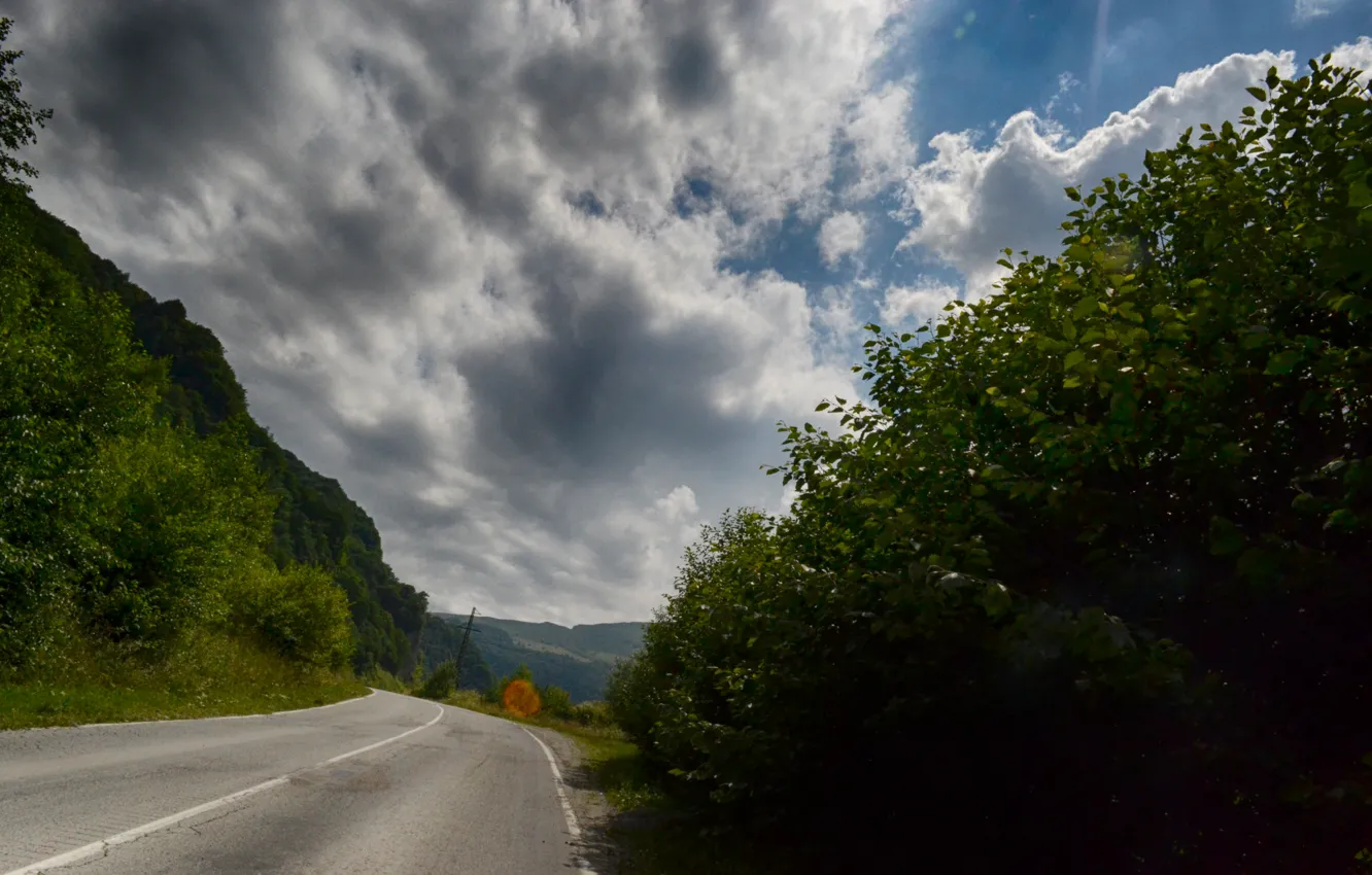 Photo wallpaper road, mountains, the Caucasus, Kabardino-Balkaria