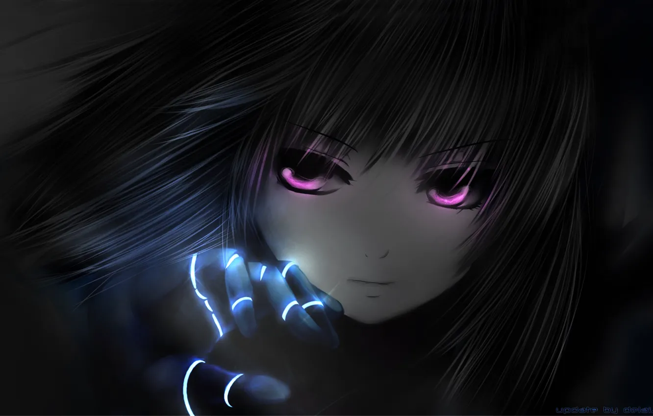 Photo wallpaper eyes, girl, pink, black, anime, Battle Angel Alita