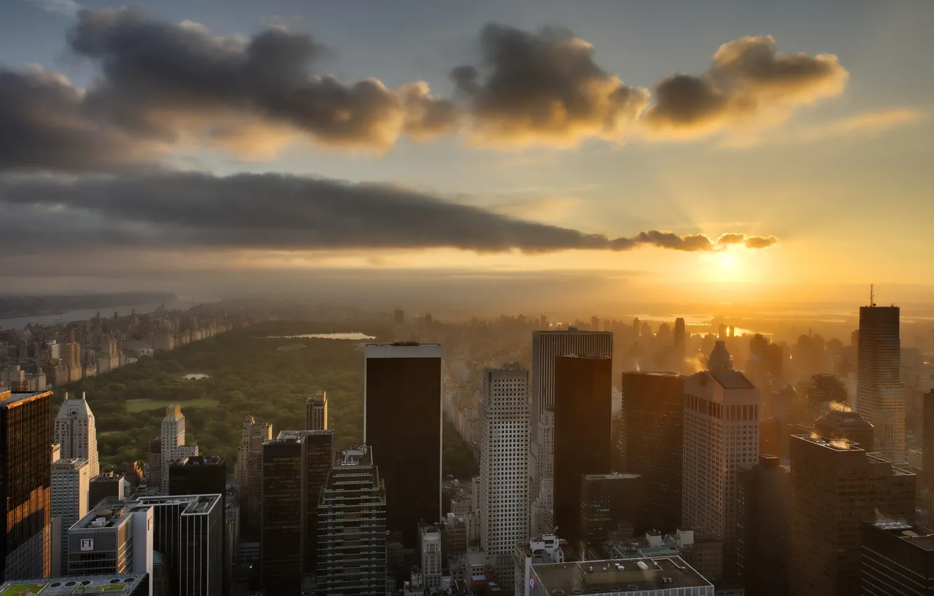 Photo wallpaper the sky, the sun, the city, building, New York