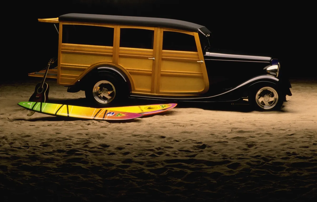 Photo wallpaper sand, lights, guitar, drives, Hot Rod, surf, classic