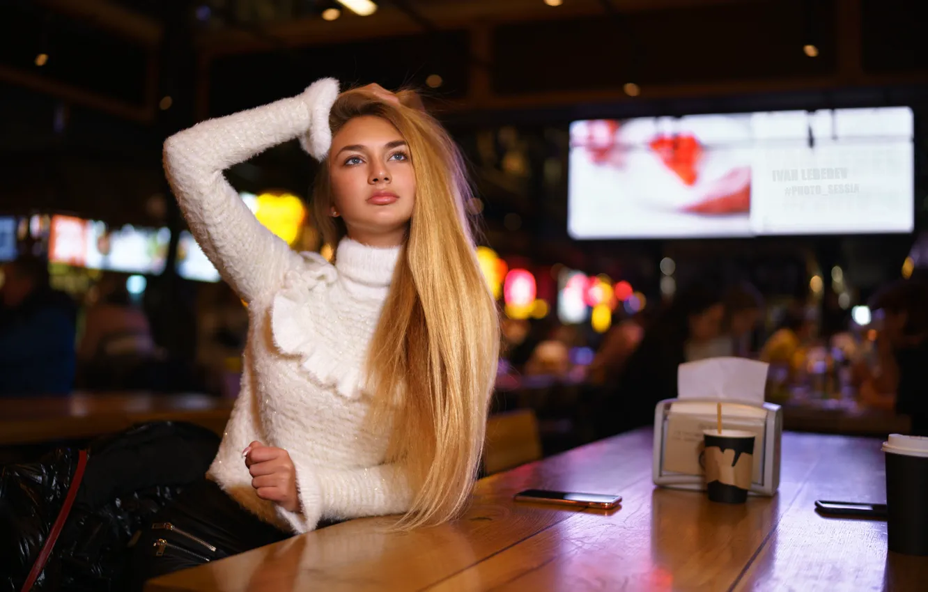 Photo wallpaper girl, pose, blonde, long hair, sweater, Ivan Lebedev