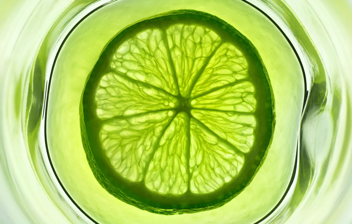 Photo wallpaper water, glass, green, fruit, lime, citrus