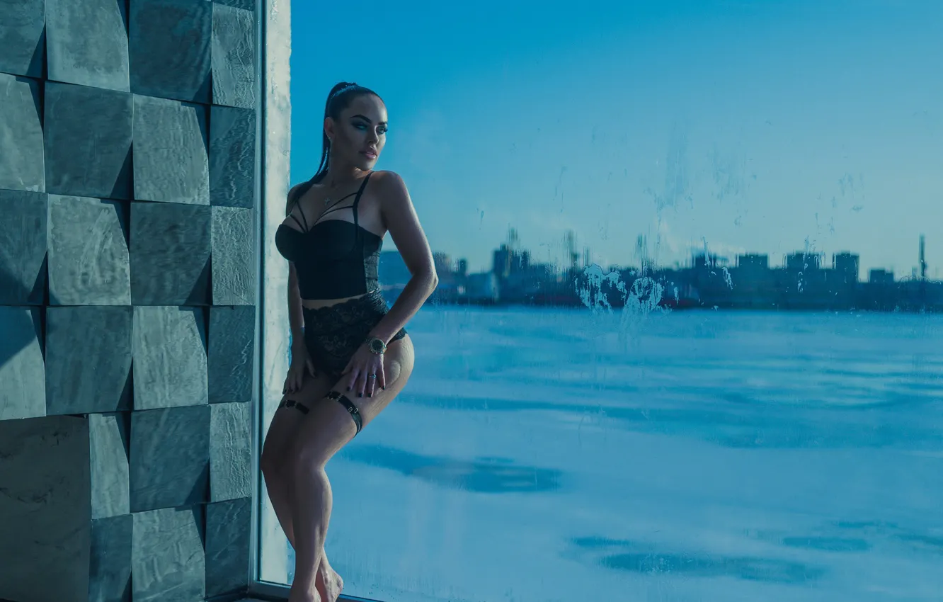 Photo wallpaper glass, girl, pose, linen, figure, window, Louis of Navarre