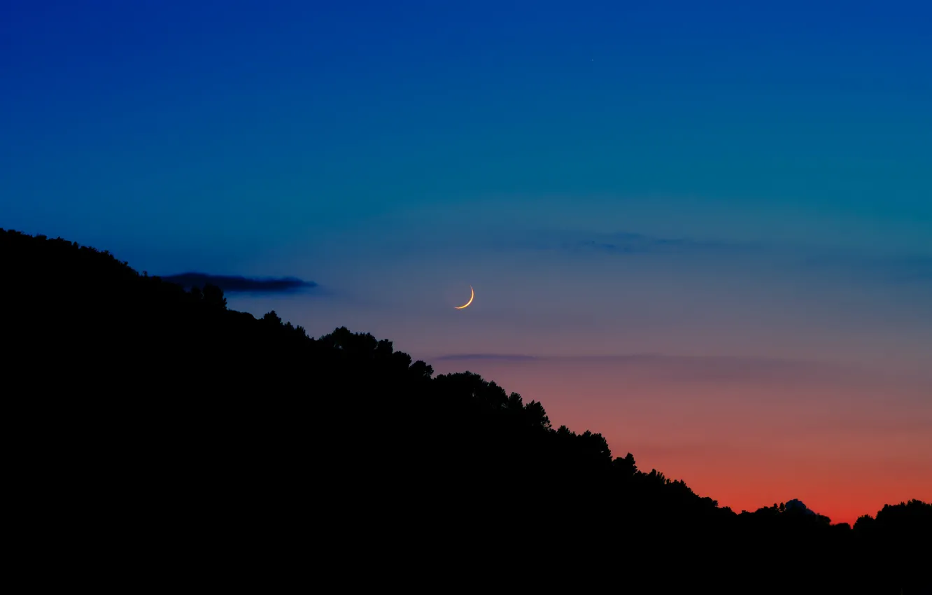 Photo wallpaper Moon, Nature, Sky, Evening, Half Moon, Sun Goes Down, Mario Esposito