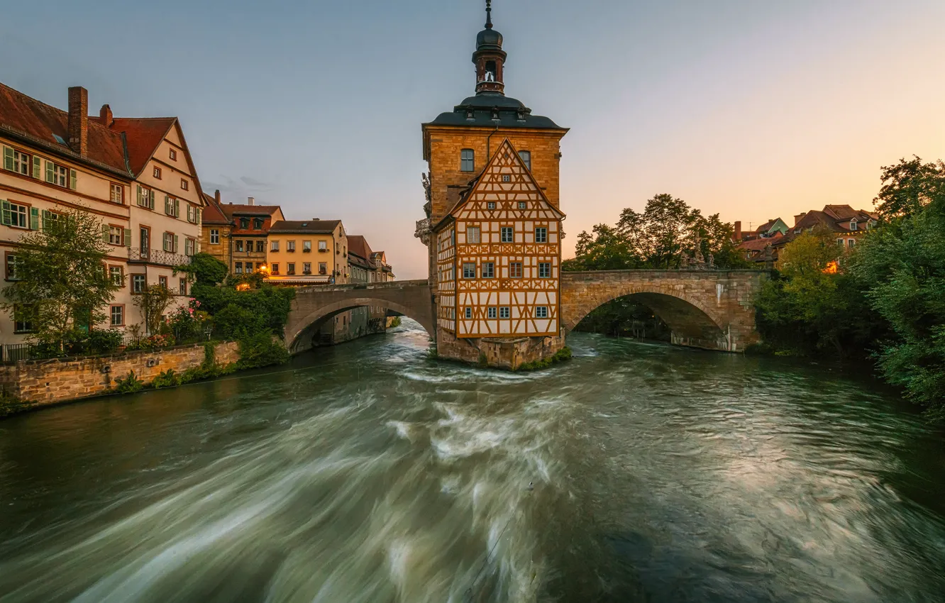 Photo wallpaper bridge, river, building, Germany, Bayern, promenade, Germany, Bamberg