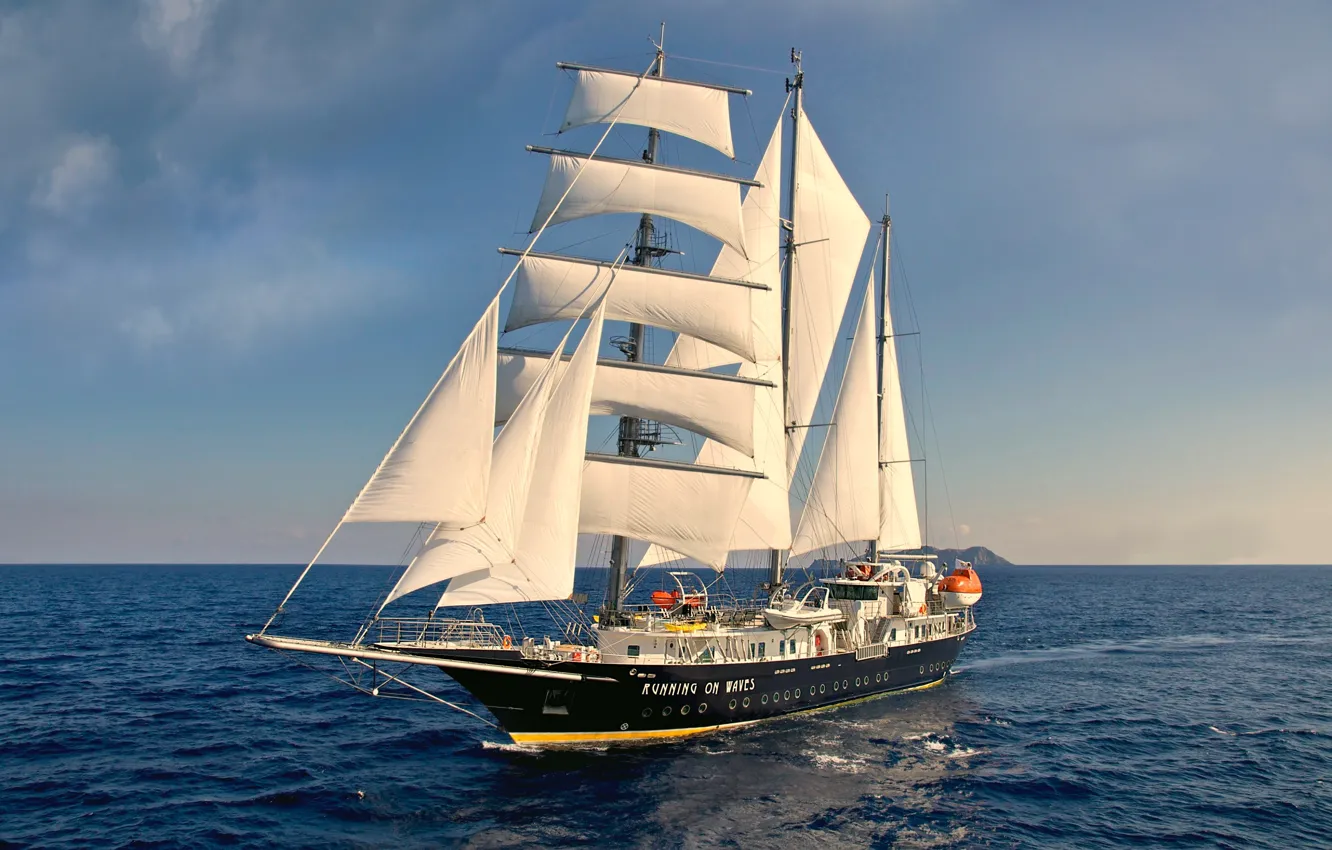 Photo wallpaper the sky, the ocean, island, sailboat