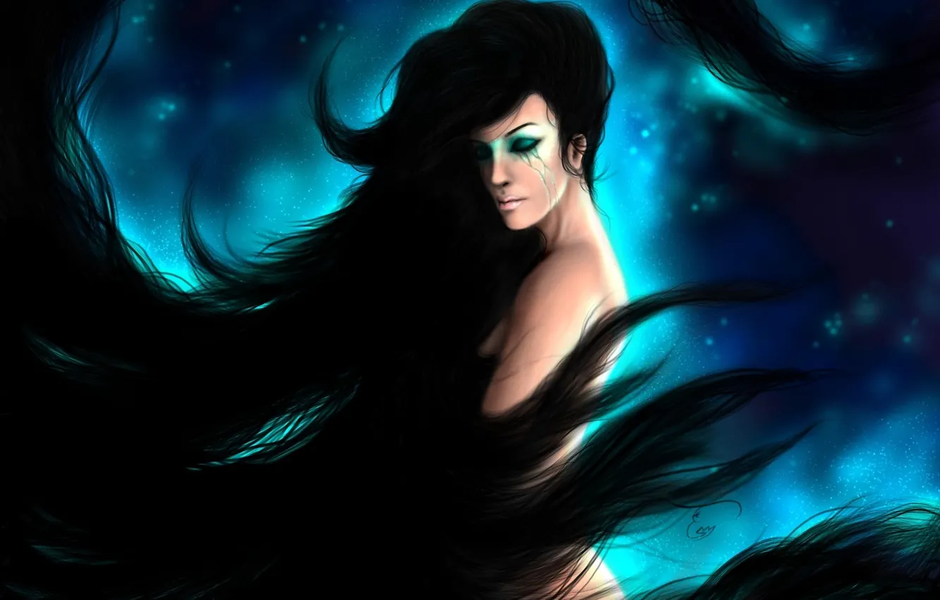 Photo wallpaper girl, hair, brunette, art, profile