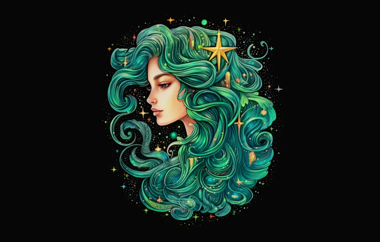 Photo wallpaper sign, symbol, black background, the signs of the zodiac, zodiac, virgin, astrology, horoscope