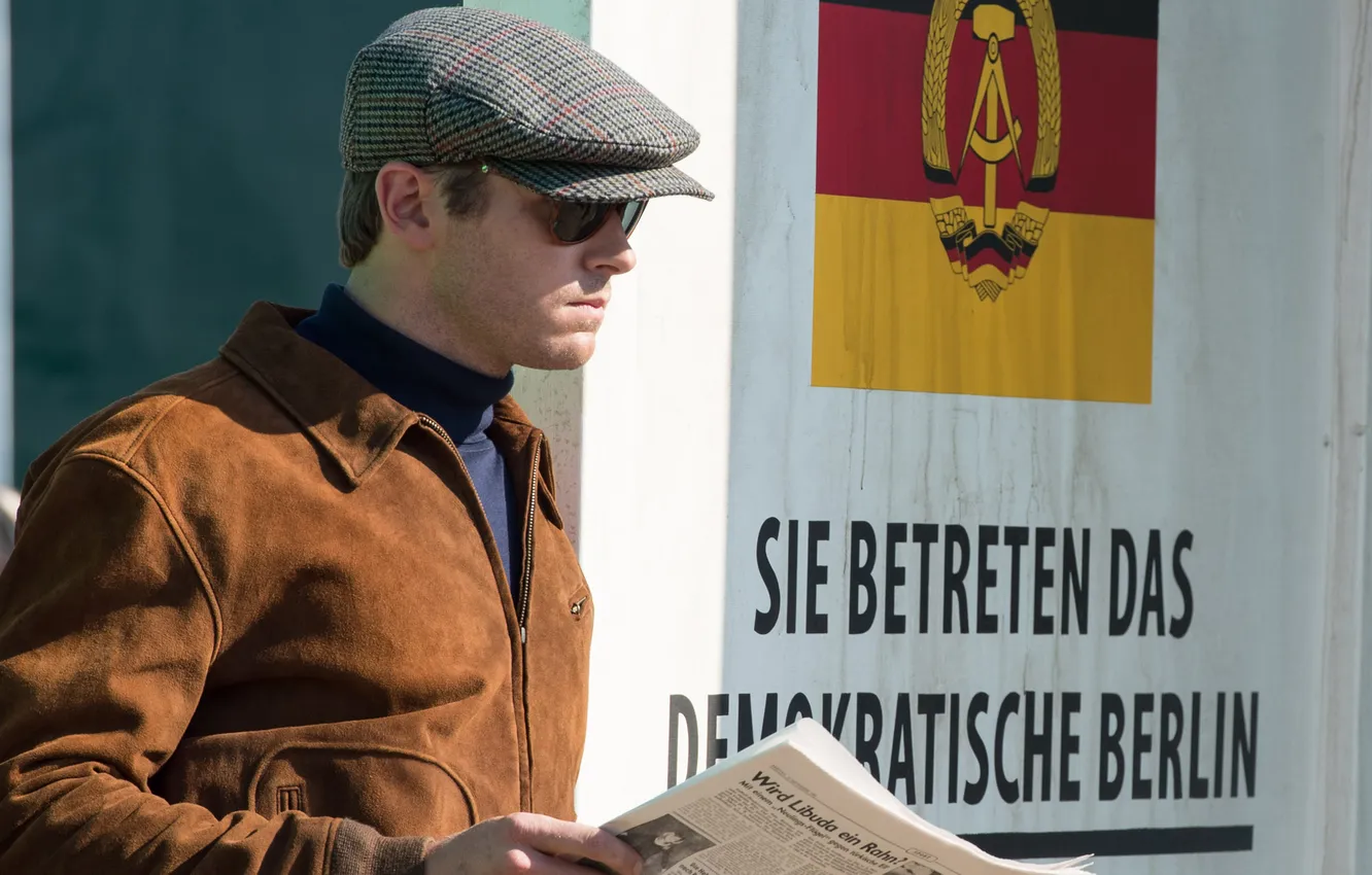 Photo wallpaper glasses, jacket, newspaper, cap, agent, observation, Armie Hammer, Armie Hammer