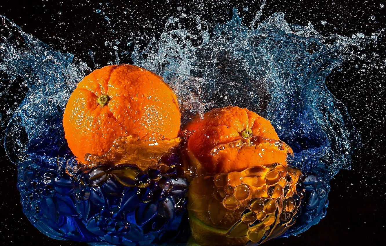 Photo wallpaper water, squirt, orange