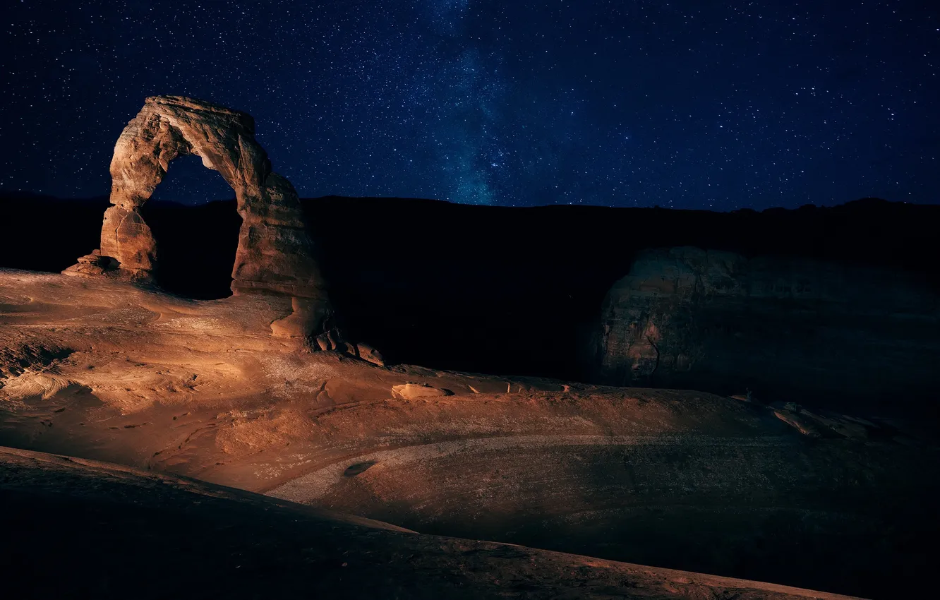 Photo wallpaper the sky, stars, night, rock, arch, Utah, USA, the milky way