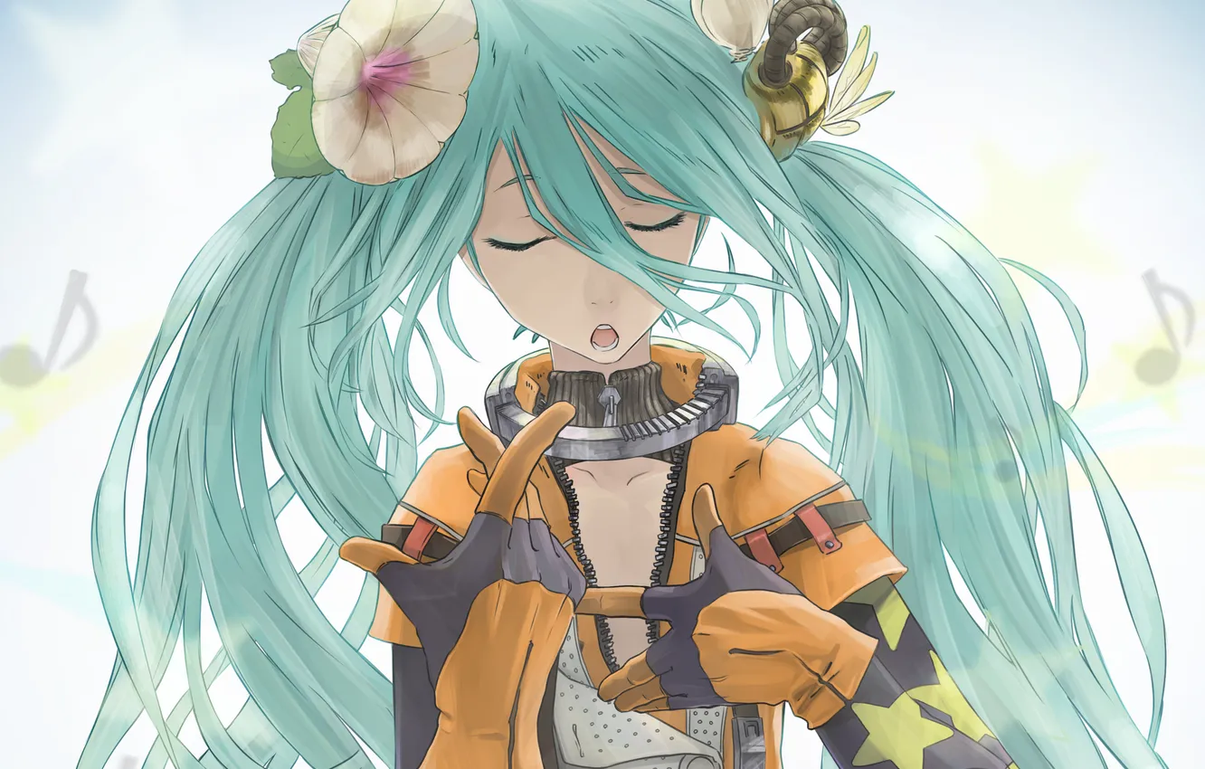 Photo wallpaper girl, vocaloid, hatsune miku, gesture, Vocaloid, art, song, sings