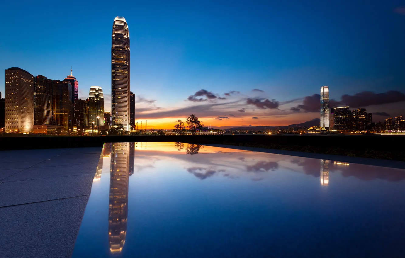 Photo wallpaper night, the city, hongkong