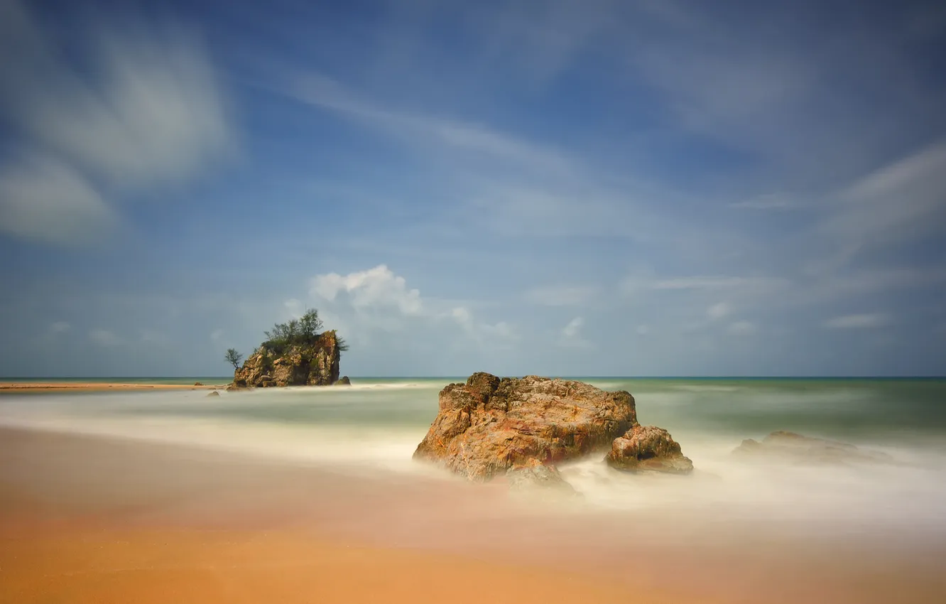 Photo wallpaper sea, the sky, rock, stones, island
