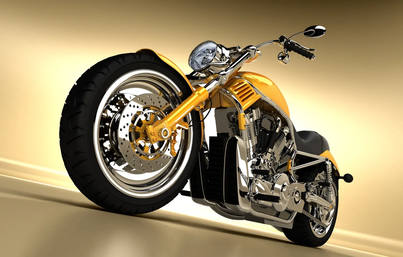 Photo wallpaper orange, motorcycle, chrome, Orange motorcycle