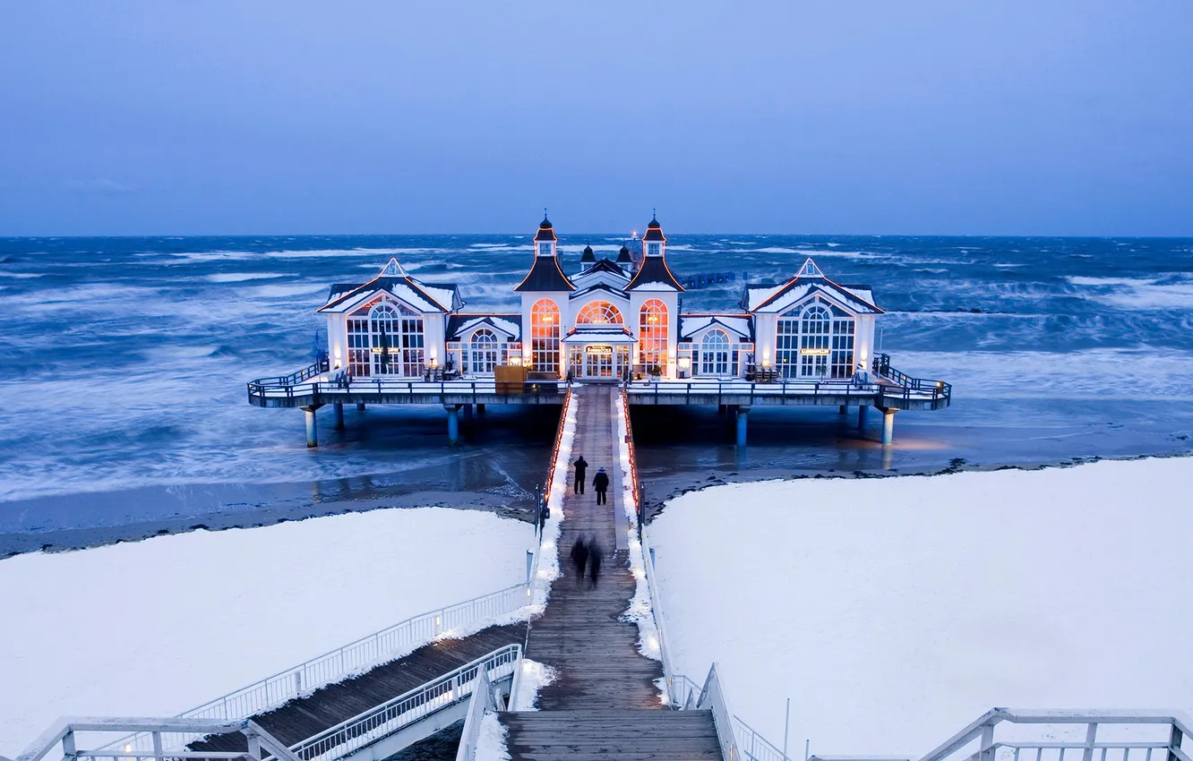 Photo wallpaper ice, sea, Germany, pierce, Sellin Pier, Mecklenburg-Vorpommern, the island of rügen