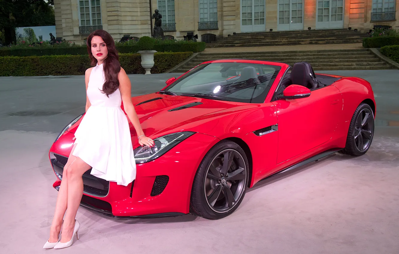 Photo wallpaper auto, girl, Jaguar, dress