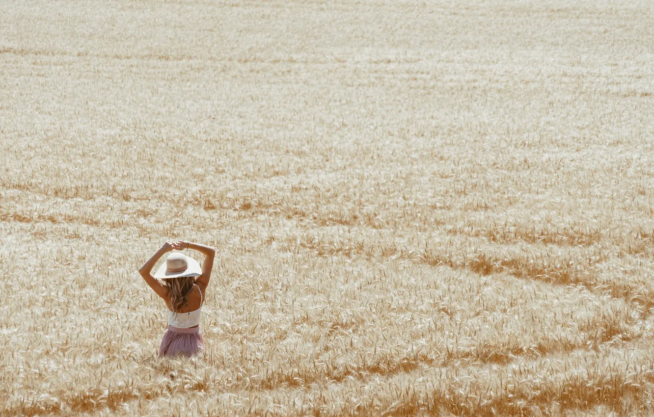 Photo wallpaper field, woman, freedom, wheat