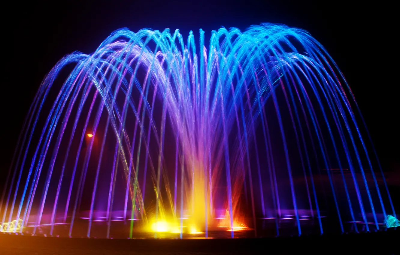 Photo wallpaper night, the city, backlight, fountain