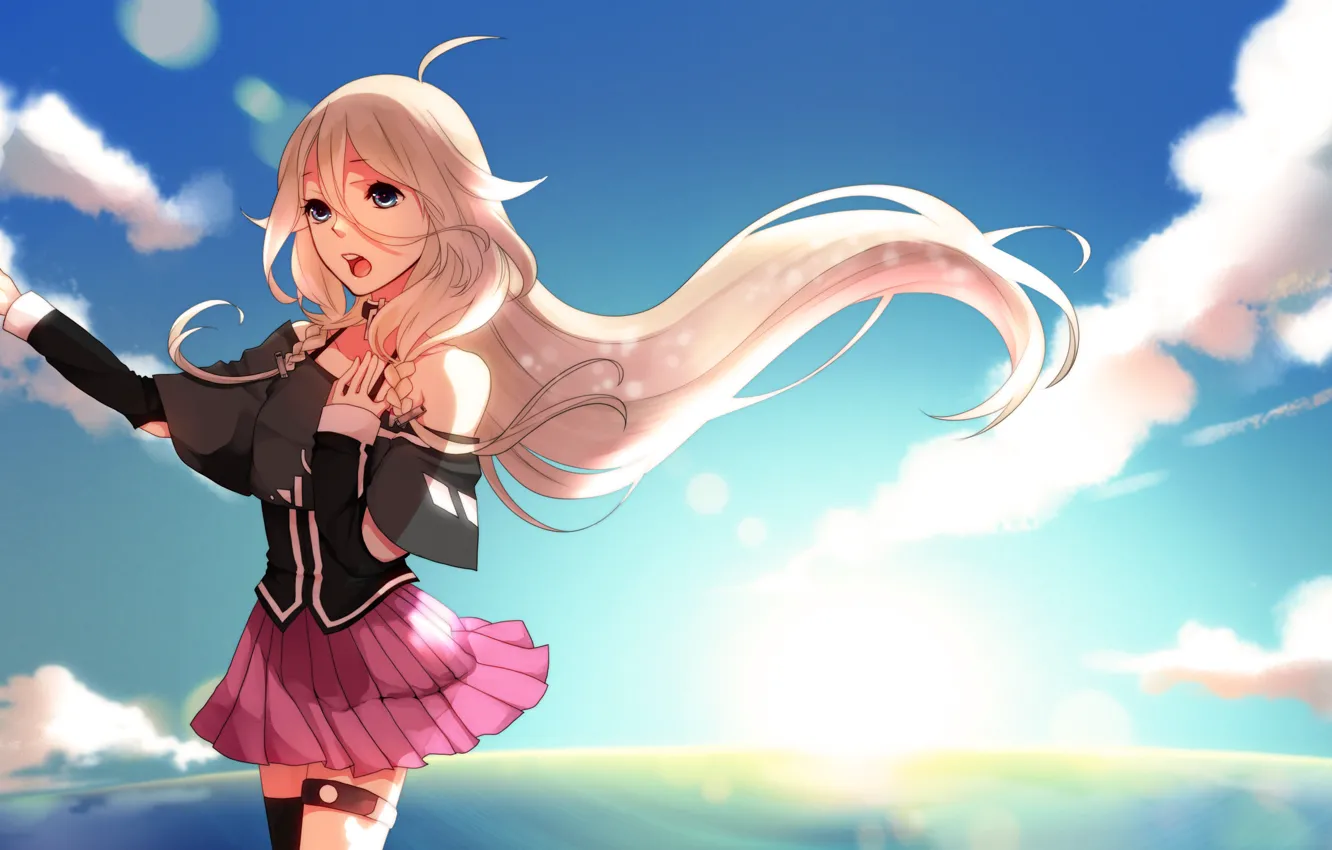 Photo wallpaper clouds, the wind, hair, girl, vocaloid, sings, singing