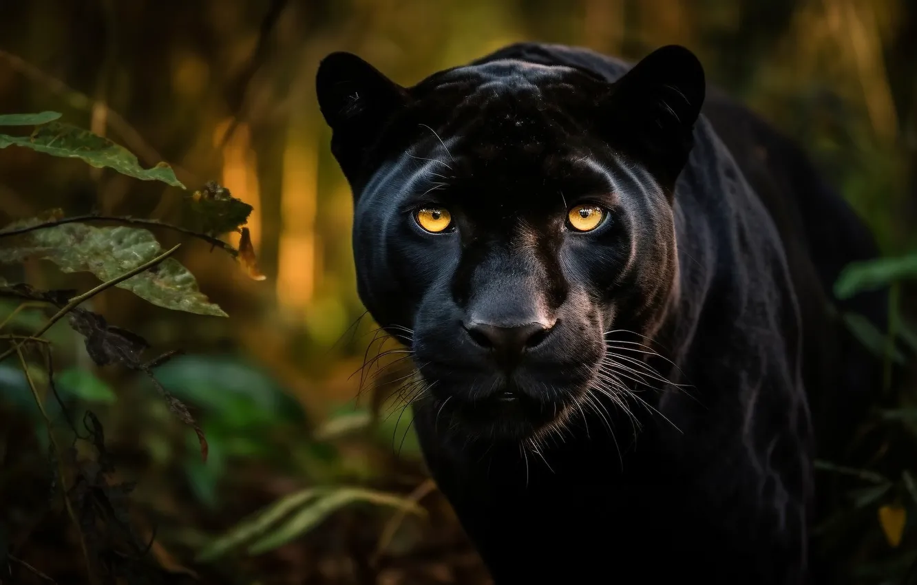 Photo wallpaper look, face, nature, pose, Panther, AI art, neural network