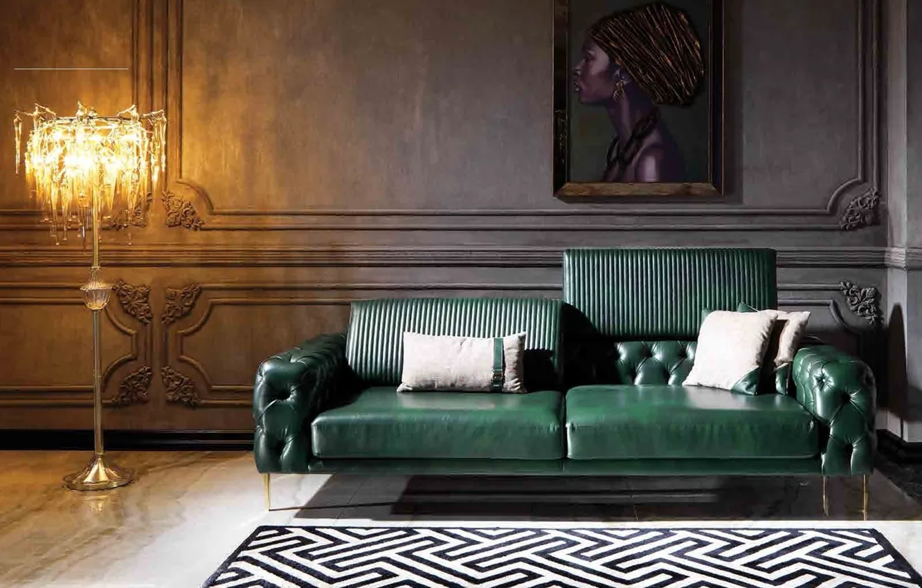 Photo wallpaper design, style, lamp, interior, picture, sofa, living room