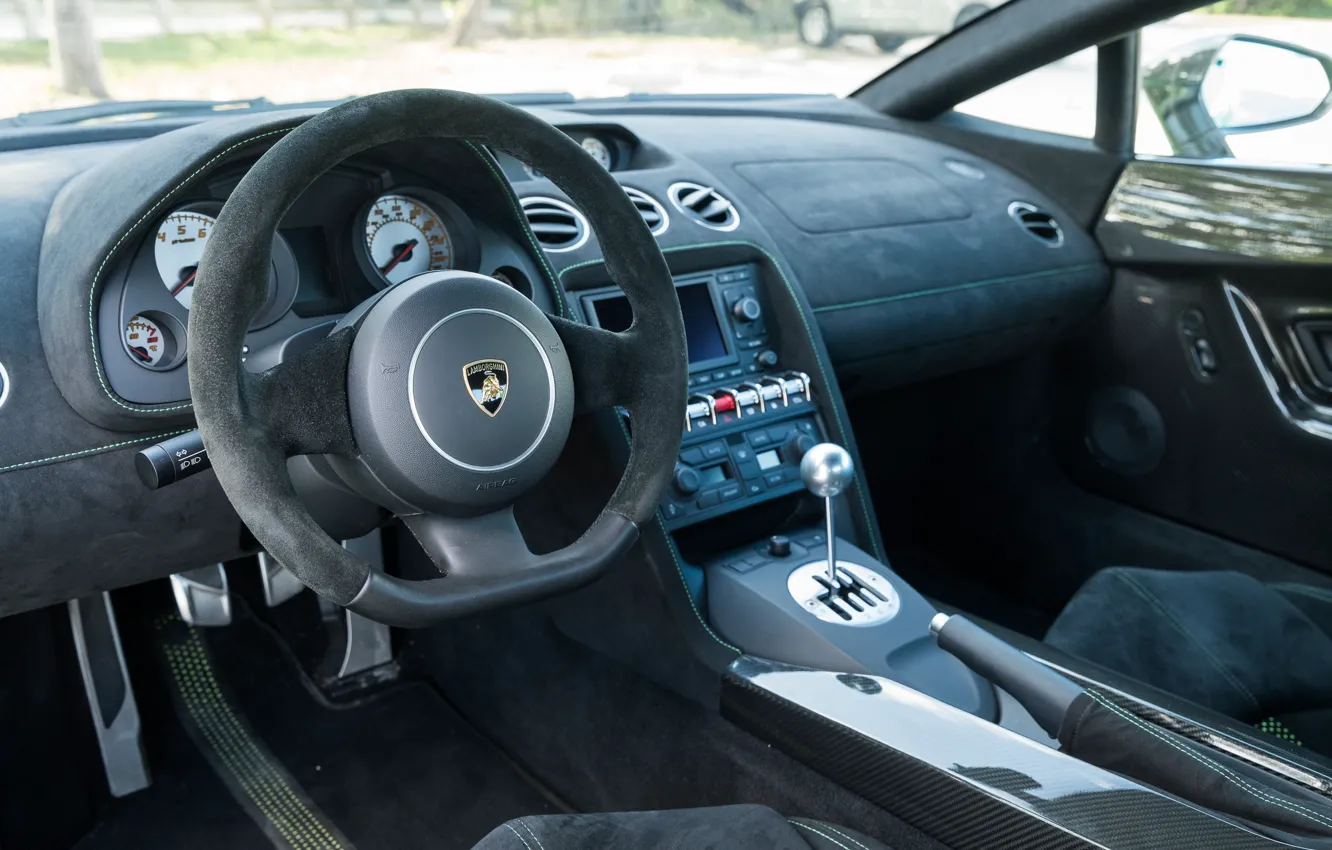 Photo wallpaper Lamborghini, Gallardo, steering wheel, car interior, Lamborghini Gallardo LP 570-4 Superleggera