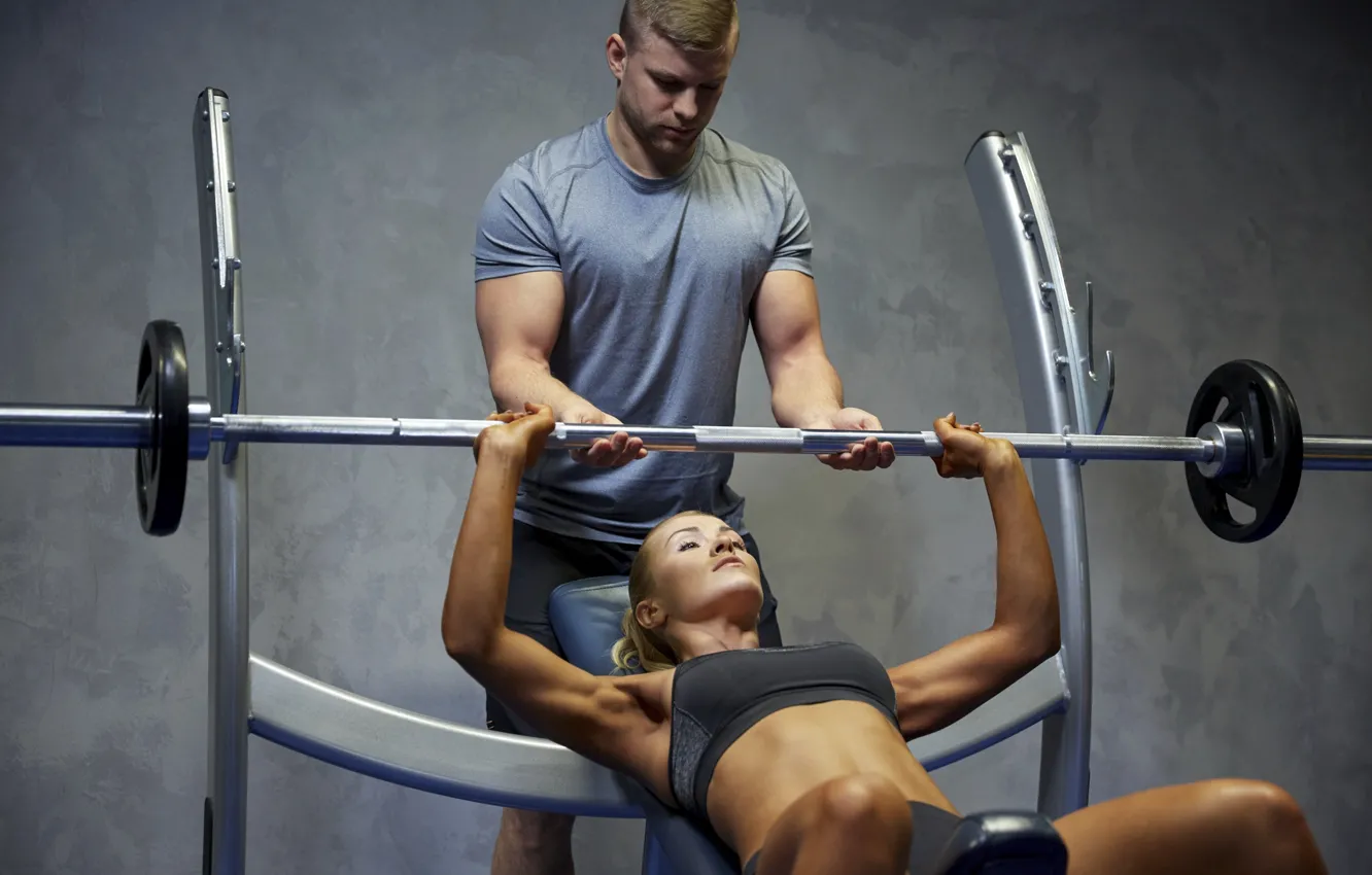 Photo wallpaper woman, men, workout
