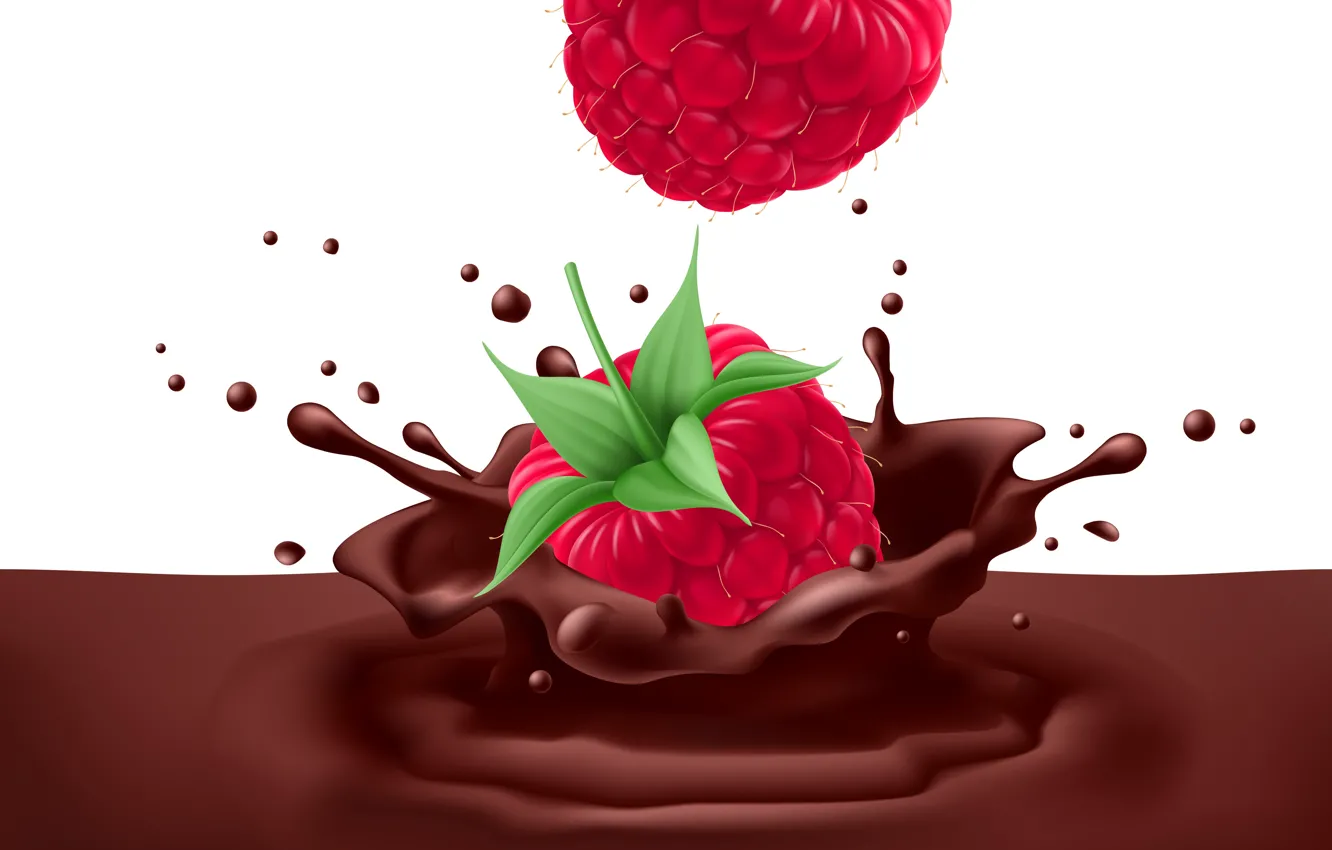 Photo wallpaper berries, raspberry, rendering, chocolate