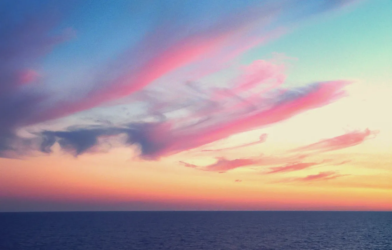 Photo wallpaper twilight, seascape, dusk, horizon, pink clouds