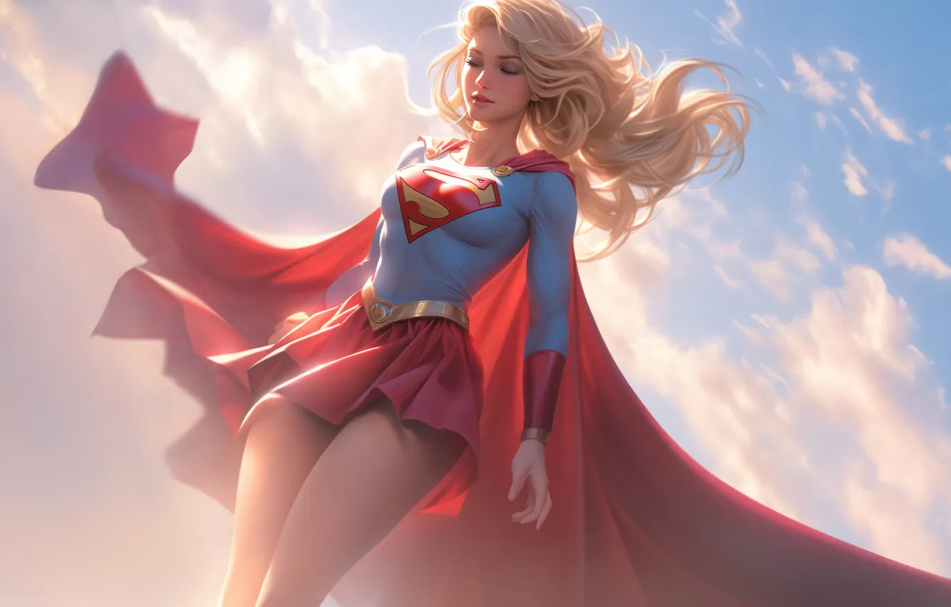 Photo wallpaper steel, Supergirl, heroine, soars